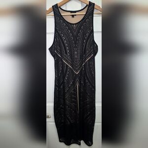 Mossimo Black Geometric Lace Overlay Dress W/Nude Lining Sleeveless- Sz Lg